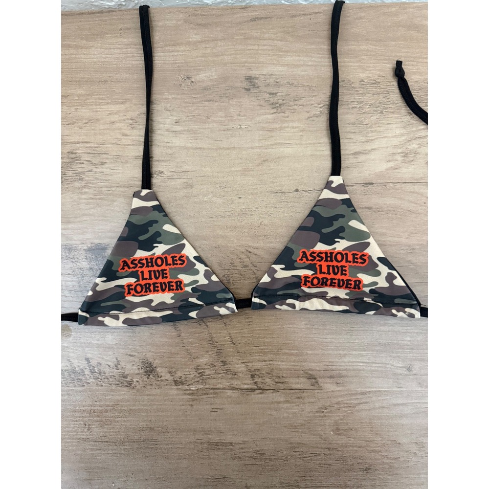 Assholes Live Forever Camo Triangle Bikini Top Green Camouflage Graphic S/M